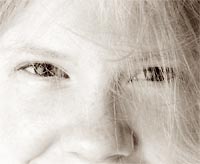 Loose hair over the eyes